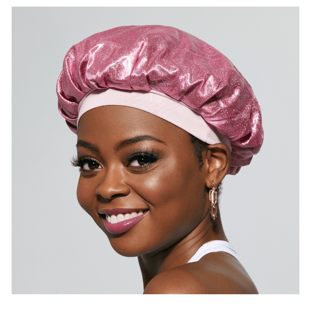 KISS Glamour Glitter Hair Bonnet in Pink Pearl. NWT